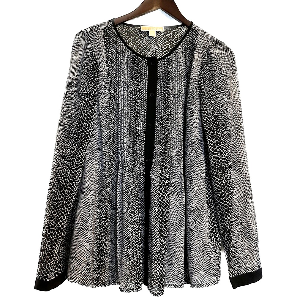 Michael Kors Shirt Blouse Women  Size 6 Snake Print Button Up Front Pleated Top